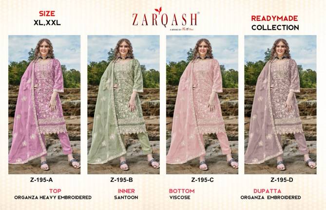 Zarqash Z 195 A To D Series Organza Pakistani Salwar Suits Wholesale Online
